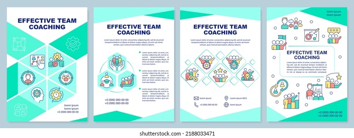 Effective team coaching mint brochure template. Collaboration. Leaflet design with linear icons. Editable 4 vector layouts for presentation, annual reports. Arial-Black, Myriad Pro-Regular fonts used