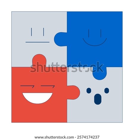 Effective team dynamic 2D illustration concept. Cooperation coworkers puzzles jigsaw. Fitting employees personalities cartoon composition isolated on white. Metaphor abstract flat vector graphic