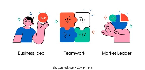 Effective Team Management From Searching Ideas To Market Leadership. Set Of Business Concept Illustrations. Visual Stories Collection