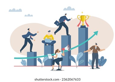 Effective teamwork, career growth, profit, or improvement approaches, career development concept, symbol of teamwork, Businessmen work together to push the arrow graph up. Vector design illustration.