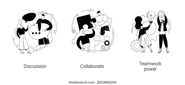 Effective team-working abstract concept vector illustration set. Discussion, collaboration, teamwork power, share opinion, brainstorming, corporate website, goal achievement abstract metaphor.