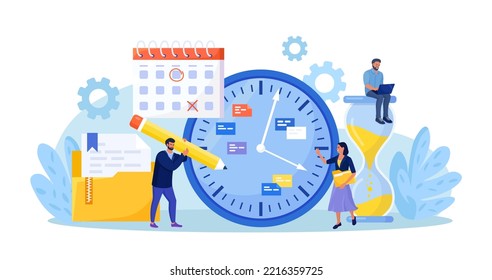 Effective time management. Business organization efficiency. Schedule job project team. Projects and deadlines. Clock, watch, agenda, schedule as productivity symbol. Work planning. Company strategy