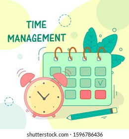 Effective time management. Business process teamwork working on plan organization social networks promotion. Vector illustration.