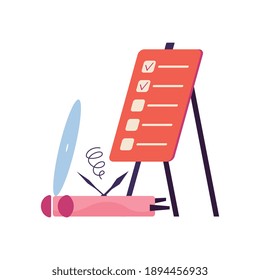 Effective time management concept with check list and clock symbols flat vector illustration