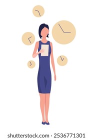Effective time management. Efficiency work time. Freelance woman worker with productivity clock. Time management, control business time or work deadline concept, smart businesswoman
