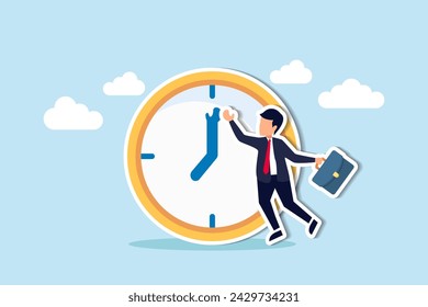 Effective time management ensures timely completion of tasks and appointments, boosting productivity concept, smart businessman celebrate his work by hi five with minute hand on the timer clock.