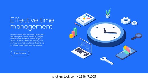 Effective time management isometric vector illustration. Task prioritizing organization for effective  productivity. Job schedule optimization concept.