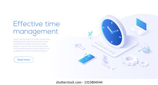 Effective Time Management Isometric Vector Illustration. Task Prioritizing Organization For Effective  Productivity. Job Schedule Optimization Concept. Web Banner Layout Template.