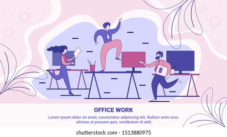 Effective Time Management in Office Work Flat Vector Banner, Poster Template with Busy Company Employees, Office Workers, Businesspeople Hurrying in Business, Running with Documents Illustration