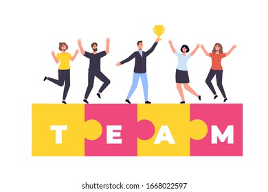 Effective time management. People completed business plan. Team rejoices task done  illustration