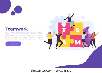 Gestion efficace du temps. Les gens ont terminé le plan d'affaires. L'équipe se réjouit de la tâche effectuée illustration modèle de page Web.