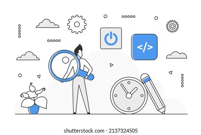 Effective time management and scheduled activities. Planning process and organized program vector monocolor illustration