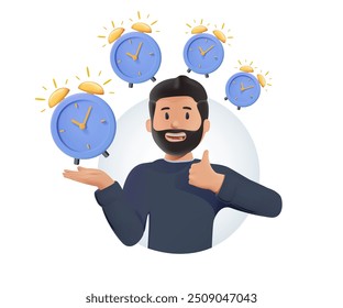 Effective time management symbols 3D elements set with tasks planning training activities schedule concept isolated vector illustration