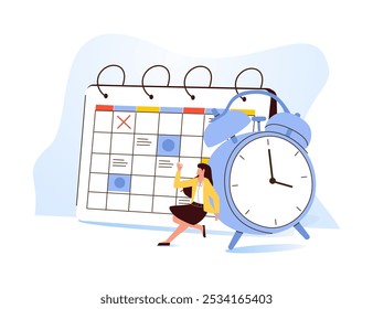 Símbolos de gestión de tiempo efectivos Elementos planos establecidos con tareas Planificación de actividades de entrenamiento Programar puntos de control Ilustración vectorial aislada