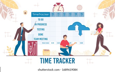 Effective Time Tracker Planner for Business Presentation. Management and Workflow Process Organization. Daily Schedule Digital Plan To-Do List Calendar. Staff Discipline. Vector Illustration