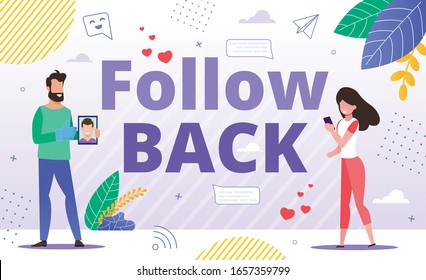 Effective Tools for Follow Back and Cross Promotion. Subscribers Increase and Popularity Growth in Social Media. E-Marketing and E-Commerce. Man Influencer Attracting Woman Join to Online Blogger