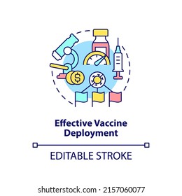 Effective vaccine deployment concept icon. International cooperation against covid abstract idea thin line illustration. Isolated outline drawing. Editable stroke. Arial, Myriad Pro-Bold fonts used