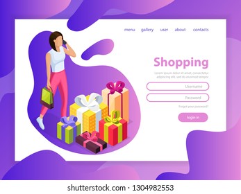Effective website template design. Modern isometric design vector illustration for web page and mobile site development. Landing shop for shopping. Easy to edit and customize.