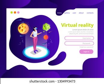 
Effective website template design. Modern isometric virtual reality vector illustration design for web page and mobile site development. Landing virtual reality. Easy to edit and customize.