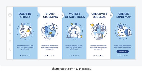 Effective work ethic onboarding vector template. Brainstorming for successful project. Brave leader. Responsive mobile website with icons. Webpage walkthrough step screens. RGB color concept
