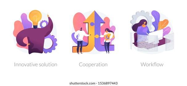 Effective work icons set. Creative ideas generation, team building, productivity management. Innovative solution, cooperation, workflow metaphors. Vector isolated concept metaphor illustrations