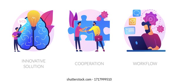 Effective work icons set. Creative ideas generation, team building, productivity management. Innovative solution, cooperation, workflow metaphors. Vector isolated concept metaphor illustrations