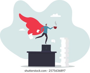 Effective work, productive office effort or efficiency, motivation to finish task or accomplishment, solution idea,business concept.flat character.