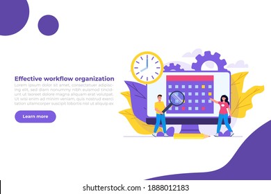 Effective workflow organization, teamwork process, deadlines respect, efficient workday concept. Vector illustration.