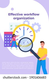 Effective workflow organization, teamwork process, deadlines respect, efficient workday concept. Vector illustration.