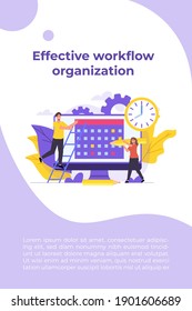 Effective workflow organization, teamwork process, deadlines respect, efficient workday concept. Vector illustration.