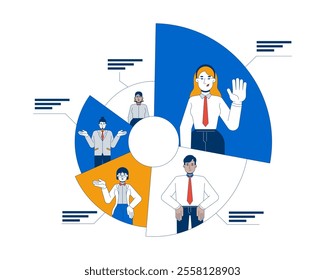 Effective workload distribution 2D illustration concept. Allocating tasks among team members. Employees responsibilities cartoon characters isolated on white. Metaphor abstract flat vector graphic