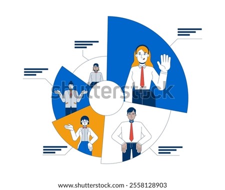 Effective workload distribution 2D illustration concept. Allocating tasks among team members. Employees responsibilities cartoon characters isolated on white. Metaphor abstract flat vector graphic