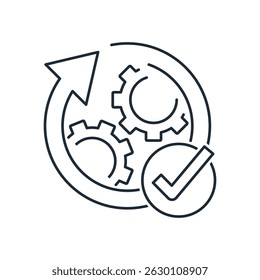 Effectively working mechanism. Successfully execute, implement the project. Vector linear icon illustration isolated on white background.