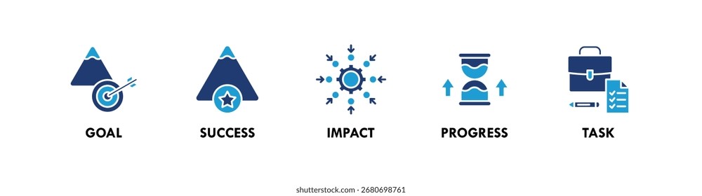 Concepto de la ilustración del icono del Web del Anuncio de la eficacia con el icono del objetivo, del éxito, del impacto, del progreso, y de la tarea