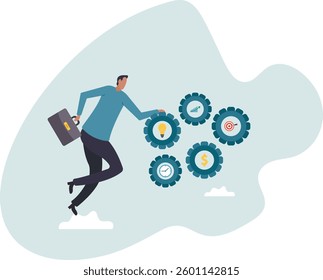 Effectiveness, efficiency or productivity for better result, improve performance or process, development or business management.character for design