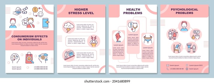 Effects of consumerism brochure template. Psychological problems. Flyer, booklet, leaflet print, cover design with linear icons. Vector layouts for presentation, annual reports, advertisement pages