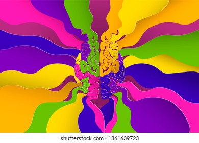 The effects of the environment on the brain. Lots of information. Paper cut style. Vector illustration.