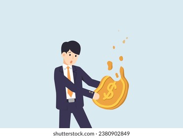 The effects of inflation cause the value of money to decrease, money is being lost, vector illustration.