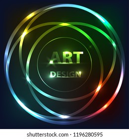The effects of the magical shine of glowing neon rings on a dark background. Vector illustration.