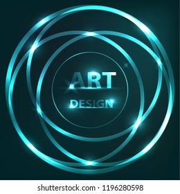 The effects of the magical shine of glowing neon rings on a dark background. Vector illustration.