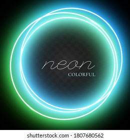 Effects neon ring in green shades. Abstract shiny light circles. Colorful neon circle glowing frames. Vector illustration