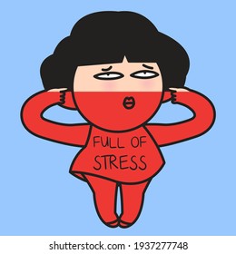 The Effects Of Stress On Depressed Girl's Whole Body Concept Card Character illustration