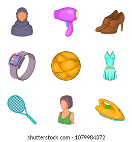 Effeminate icons set. Cartoon set of 9 effeminate vector icons for web isolated on white background