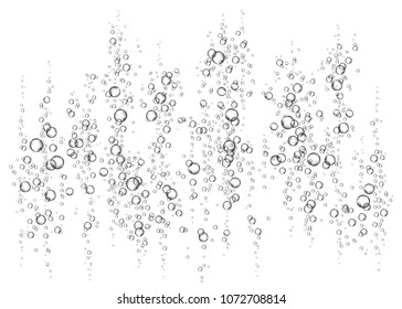  Effervescent drink. Fizz. Underwater fizzing air, water or oxygen  bubbles on white  background. Fizzy sparkles in sea, aquarium. Soda pop. Undersea vector texture.