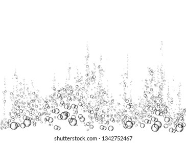 Effervescent drink. Underwater  black fizzing air bubbles on white  background. Fizzy sparkles in water, sea, aquarium, ocean. Fizz. Undersea vector texture.