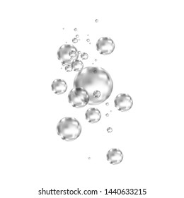 Effervescent drink. Underwater  black fizzing air bubbles on white  background. Fizzy sparkles in water, sea, aquarium, ocean. Fizz. Undersea vector texture.