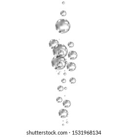 Effervescent drink. Underwater  black fizzing air bubbles on white  background. Fizzy sparkles in water, sea, aquarium, ocean. Fizz. Undersea vector texture.