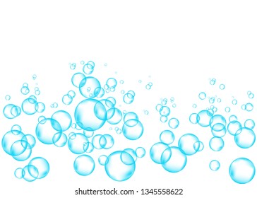 Effervescent drink. Underwater blue fizzing air bubbles on white  background. Fizzy sparkles in water, sea, aquarium, ocean. Fizz. Undersea vector texture.