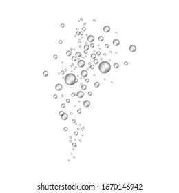 Effervescent and fizzing drinks and bubbling in water, air and oxygen bubbles. Isolated realistic vector illustration of the underwater stream.