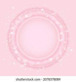 Effervescent soap bubbles frame on pink background. Vector illustration